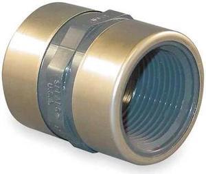 ZORO SELECT 830-020SR PVC, Stainless Steel Coupling, FNPT x FNPT, 2 in Pipe Size