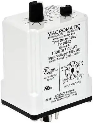 MACROMATIC TR-60621 Single Function Time Delay Relay, Octal, Off Delay, 1