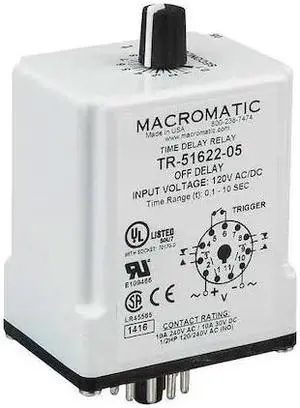 MACROMATIC TR-51622-10 Single Function Time Delay Relay, Octal, Off Delay, 1