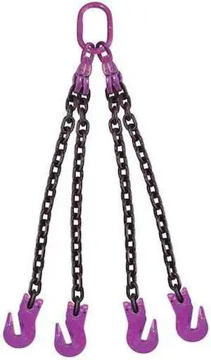 US CARGO CONTROL 38G100QOG-12 3/8" x 12' - 4 Leg Chain Sling w/ Grab Hooks -