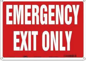 CONDOR 467R56 Exit Sign, Plastic, 14" W, 10" H, Emergency Exit Only, Red, White