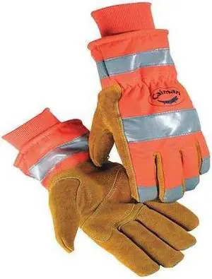 CAIMAN 1353-6 Hi-Vis Cold Protection Gloves, Cowhide Leather Palm, Heatrac