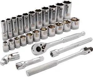 DYNAMIC D010009 Tools 3/8" Drive 27 Piece 6 Point, Std/Deep SAE Socket Set,