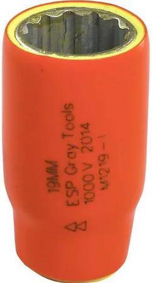 GRAY TOOLS M1219-I 19mm X 1/2" Drive, 12 Point Standard Length, 1000V Insulated