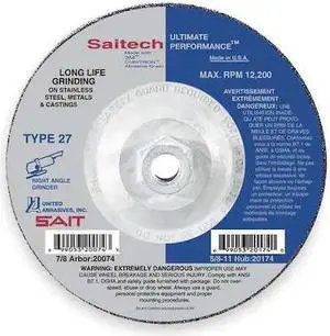 UNITED ABRASIVES-SAIT 20164 Depressed Center Wheels, Type 27, 4 1/2 in Dia,
