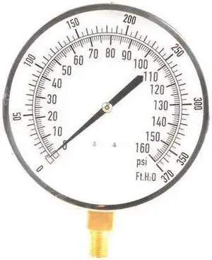 ZORO SELECT 18C812 Altitude Pressure Gauge, 0 to 370 psi, 4 1/2 in Dial, 1/4 in