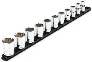 TEKTON SHD92103 1/2 Inch Drive 12-Point Socket Set with Rail, 11-Piece (3/8-1
