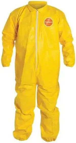 DUPONT QC125SYL2X001200 Collared Chemical Resistant Coveralls , 2XL , Yellow ,