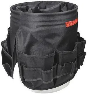 WESTWARD 32PJ51 Bucket Tool Organizer, Black, Polyester, 55 Pockets