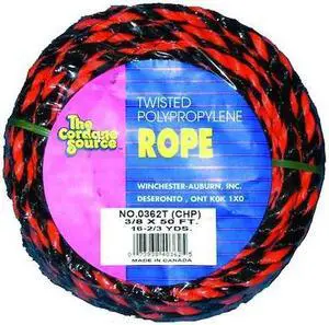 ZORO SELECT 362T-WA Rope,50ft,Blk/Orng,215lb.,Polyprpylne