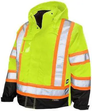 TOUGH DUCK S42651 Hi-Vis 5-in-1 Safety Jacket, 300D Poly Oxford with PU