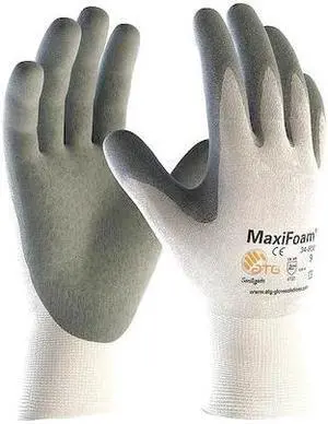 PIP 34-800/L Foam Nitrile Coated Gloves, Palm Coverage, White/Gray, L, PR