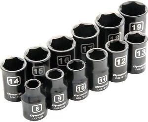 DYNAMIC D010022 Tools 3/8" Dr 12Pcs 6 Point Metric, Std Impact Socket Set, 8mm