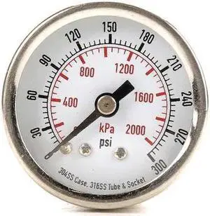 ZORO SELECT 4FMT7 Commercial Pressure Gauge, 0 to 300 psi, 1 1/2 in Dial, 1/8