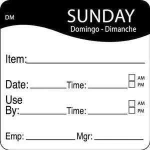 DAYMARK 1100537 Day Label,Sunday,2-4/9 In. W,PK250