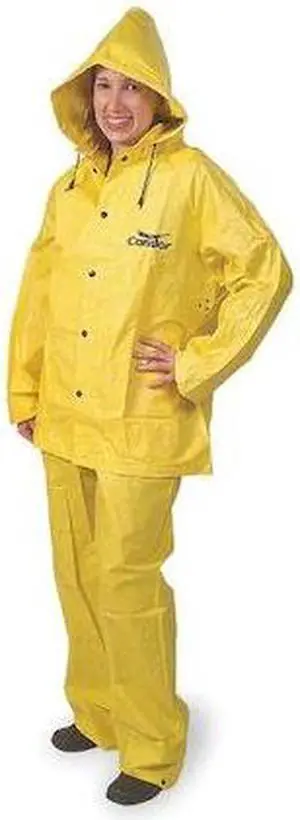 CONDOR 4T227 3 Piece Rainsuit w/Detach Hood,Yellow,XL
