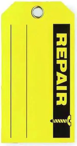 ZORO SELECT 2RMV6 Rpr Tag,3 x 5-3/4 In,Bk/Yel,PK100