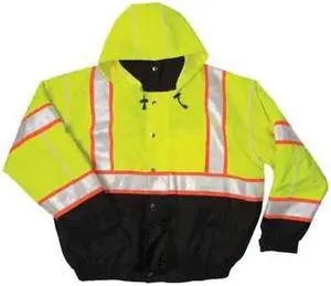 KISHIGO JS119-L Hi-Vis Bomber Jacket, Polyester, Class 3 Type R, Lime/Black, L
