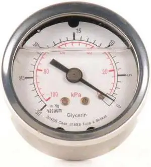 ZORO SELECT 4CFN6 Vacuum Gauge,Liquid Filled,2 In