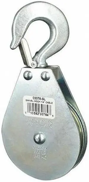 ZORO SELECT 4JX79 Pulley Block, Wire Rope, 1/4 in Max Cable Size, 800 lb Max
