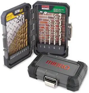 MIBRO 871490 17-Piece Industrial Titanium and Masonry Drill Bit Set