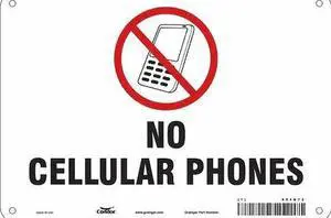 CONDOR 451N72 Safety Sign Cell Phone, 7 in H, 10 in W, Aluminum, Vertical