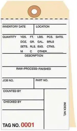 PARTNERS BRAND G15111 Inventory Tag,6 1/4x3 1/8",PK500, 10 Point Cardstock, 6