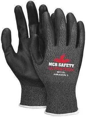 MCR SAFETY 96715XXL Knit Gloves, Nylon, Sandy Palm, Knit, Black/Gray/White, 12