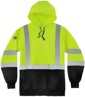 ERGODYNE 8373 Hi-Vis Sweatshirt, Oxford Polyester, Class 3 Type R, Lime w/Black