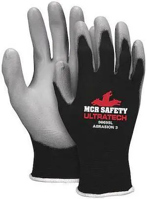 MCR SAFETY 96695XXL Knit Gloves, Nylon, Smooth Palm, Knit, Black/Gray, 2XL, 12