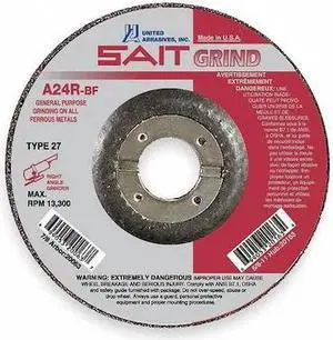 UNITED ABRASIVES-SAIT 20073 Depressed Center Wheels, Type 27, 5 in Dia, 0.25 in
