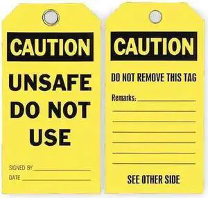 ZORO SELECT 2RMV9 Caution Tag, Lockout Tagout, Polyester, 5 3/4 in H x 3 in W,