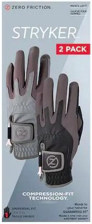 ZERO FRICTION GL20005 Men's Stryker Golf Glove, Grey/Black,PK2