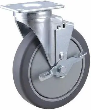 ZORO SELECT 3ENY1 Swivel Plate Caster w/Brake,Polyurethanen,6in,300lb