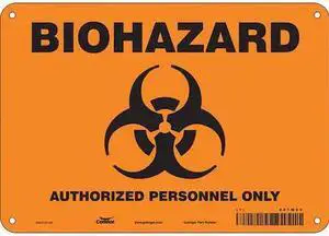 CONDOR 447W60 Biohazard Sign, 7 in H, 10 in W, Vertical Rectangle, English,