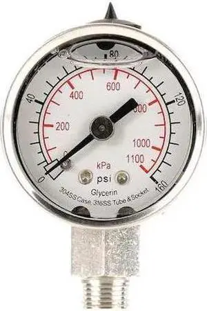 ZORO SELECT 4CFE4 Commercial Pressure Gauge, 0 to 160 psi, 1 1/2 in Dial, 1/8
