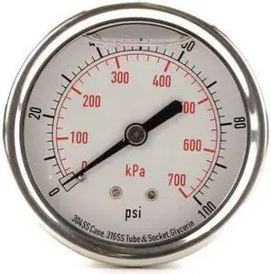 ZORO SELECT 4CFR6 Commercial Pressure Gauge, 0 to 100 psi, 2 1/2 in Dial, 1/4