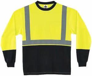 ERGODYNE 8291BK Black Front Safety Shirt,Lng Slvs,S,Lime