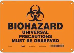CONDOR 447V82 Biohazard Sign, 7 in H, 10 in W, Vertical Rectangle, English,