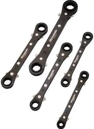 DYNAMIC D081204 5Pcs Metric Dbl Box End, Reversible Ratcheting Wrench Set,