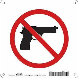 CONDOR 453T50 No Concealed Weapons Sign, 8 in Height, 8 in Width, Aluminum,