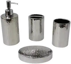 BLUE DONUTS BD3550360 Elegant Bathroom Accessories Set, Silver, Ceramic, 4 Piece