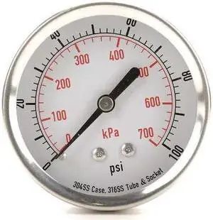 ZORO SELECT 4FMW5 Commercial Pressure Gauge, 0 to 100 psi, 2 1/2 in Dial, 1/4