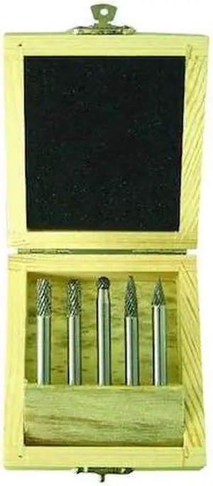 WESTWARD 2LYT3 Carbide Bur Set,Dbl Cut,1/4 In,5 Pcs