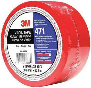 3M 471 Floor Marking Tape, vinyl, Solid, Red, 2 in W., 5.2 mil Thickness