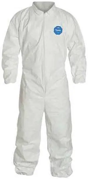 DUPONT TY125SWH2X0006G1 Tyvek 400 Collared Disposable Coverall, Elastic Wrists