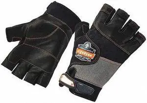 PROFLEX BY ERGODYNE 901 Half Finger Mechanics Impact Gloves, Genuine Leather
