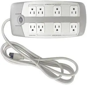 POWER FIRST 52NY64 Surge Protector Outlet Strip,8 ft.,Gray