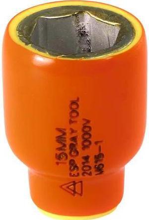 GRAY TOOLS M615-I 15mm X 1/4" Drive, 6 Point Standard Length, 1000V Insulated