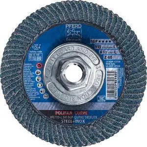 PFERD 67359 4-1/2" x 5/8-11 Thd. POLIFAN® Flap Disc - Z SGP CURVE STEELOX,